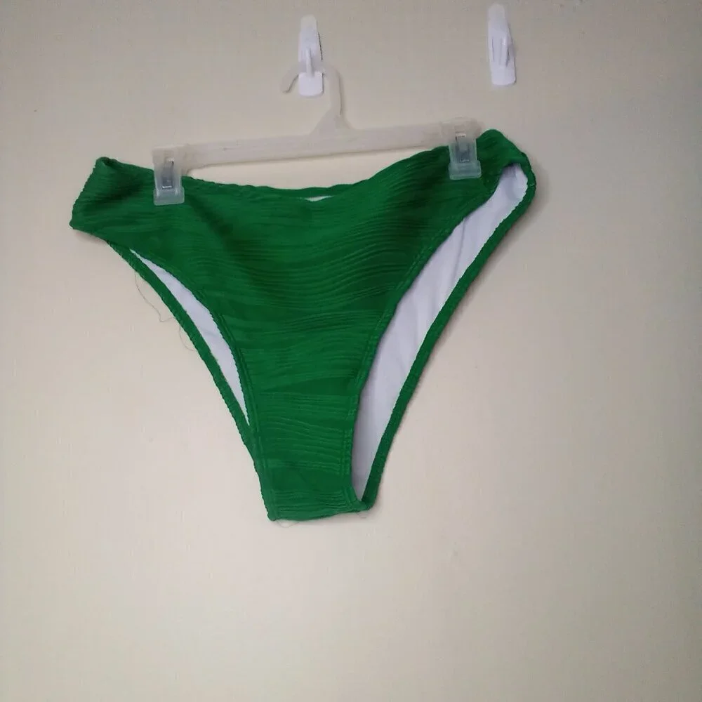 Zaful Swimsuit Bikini Women XL 2 Piece High Rise Ribbed Textured Green